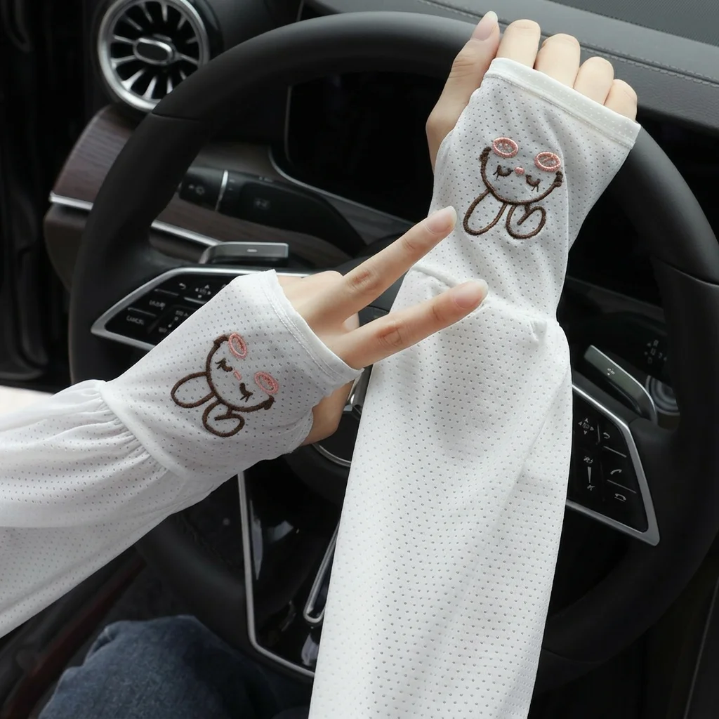 Summer Ice Silk Sun Protection Sleeves Outdoor Driving UV Protection Rabbit Ice Sleeves Women's Loose Arm Protection Sleeves