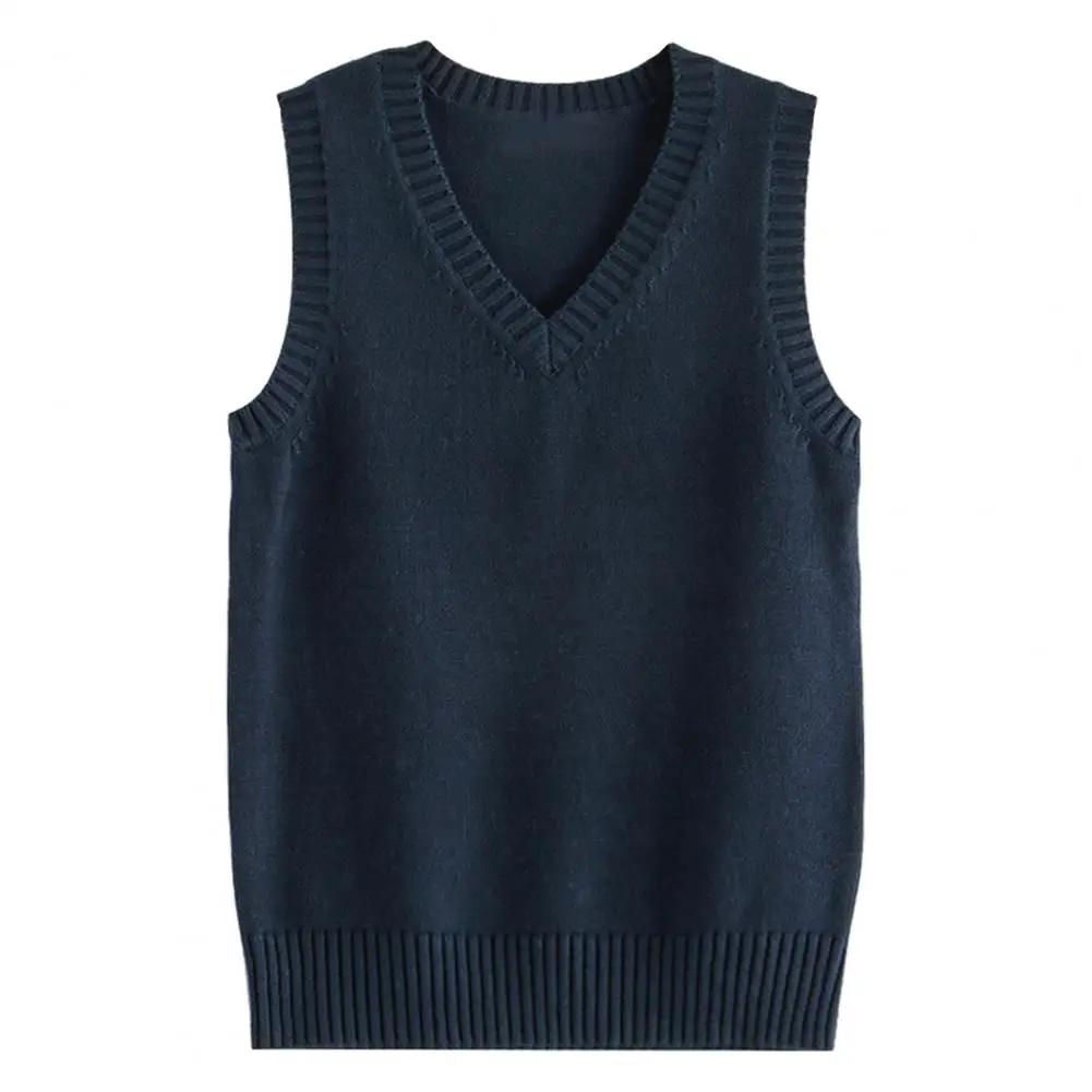 

Comfortable Women Vest Women's V-neck Knitting Vest Sleeveless Ribbed Trim Solid Color Knitwear For Autumn Winter Loose Fit Top