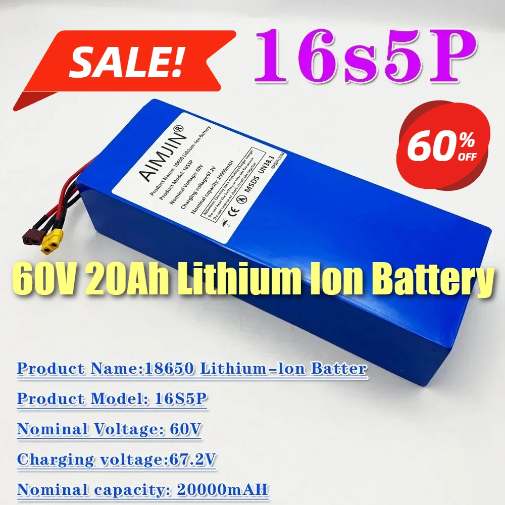 

18650 original 60V 16S5P 20Ah Lithium Ion Battery with 100% Real Capacity 60V 1800W Battery battery