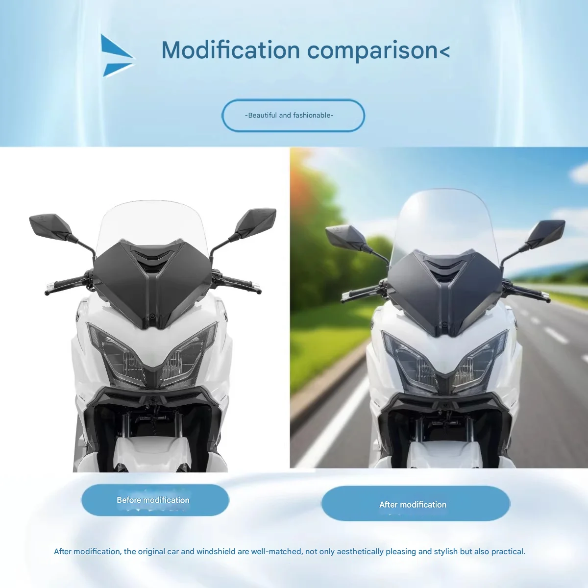 FOR QJMOTOR Hong 250 CITY Windshield Modification Taller Design for Enhanced Coverage Sand Gravel Muddy Water Block And Reduced