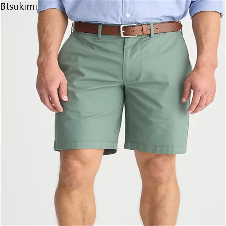 2025 Summer New Casual Shorts Men's Solid Simple Mid Waist Straight Trousers High Quality Business Social Basic Shorts for Men