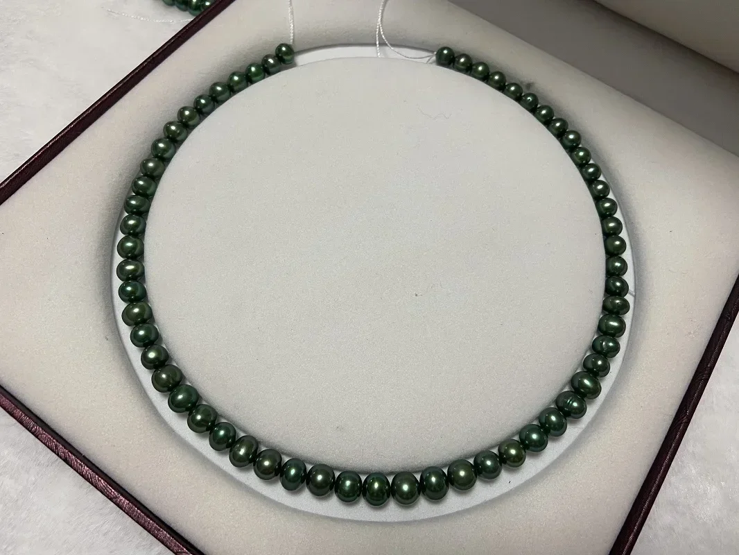 Charming Natural Huge 7-8mm  Sea Genuine Green Pearl Neckalce  for Women Jewelry Pendnat Pearl Sterling Silver 925