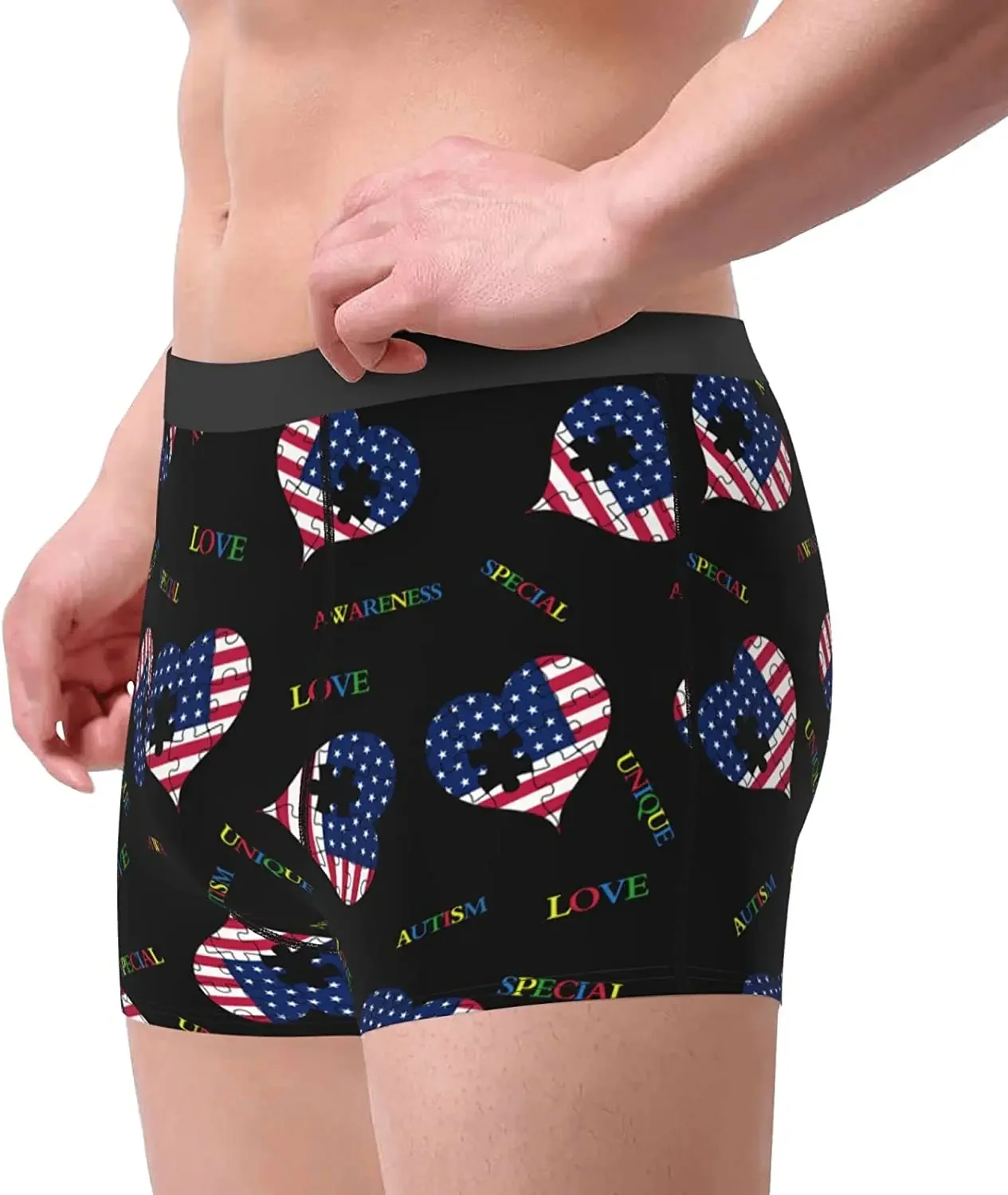 Slip Boxer traspiranti da uomo bandiera americana Love Comfort Soft Stretch Underwear Trunks con custodia in rigonfiamento per uomo ragazzi