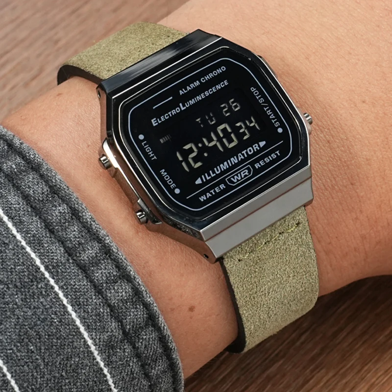 لساعة كاسيو الذهبية المربعة الصغيرة A158W A159 F-91 A158/A168/A169 سلسلة حزام ساعة جلد طبيعي سوار 18 مللي متر