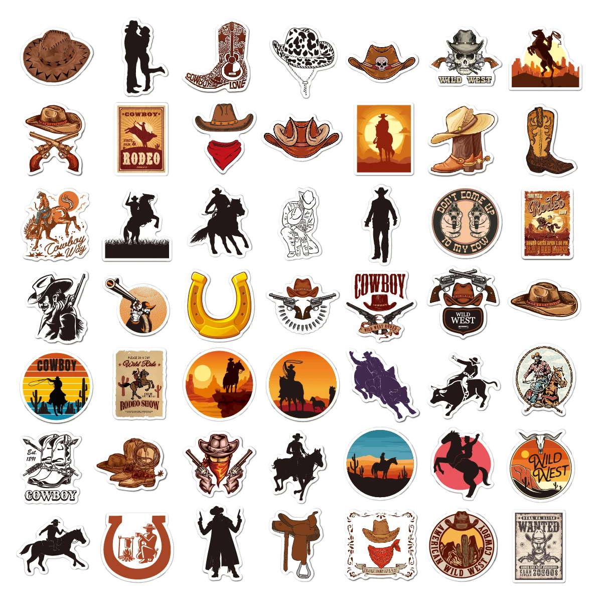 Cowboy Sticker 50 PCS Country Western Cowgirl Decals Vinyl Waterproof Sticker for Water Bottle Laptop Luggage Helmet Skateboard