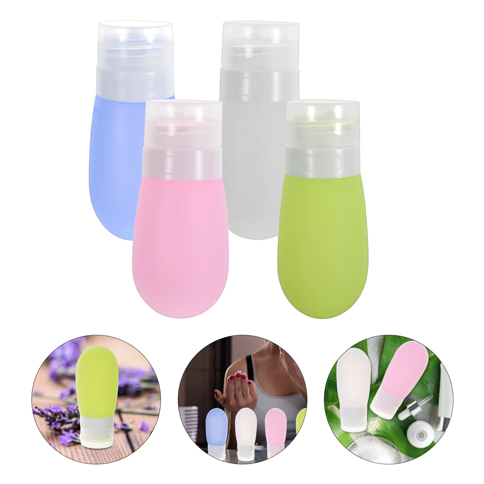 

4pcs Silicone Travel Toiletry Bottles Lightweight Dispenser Containers for Shampoo Lotion Sunscreen with for Travelers