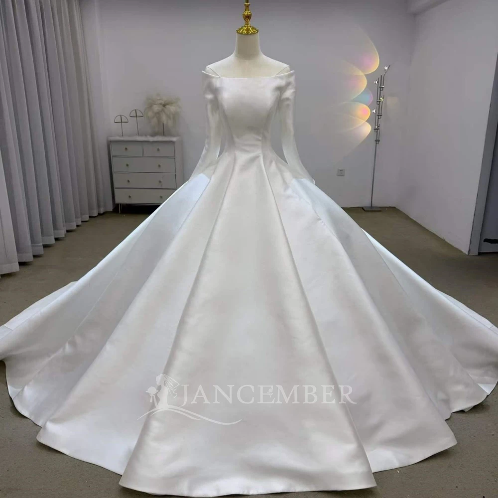 

Customized Satin White Affordable Beach Wedding Dresses Satin Long Sleeved Elegant Women's Bridal Dress Vestido de novia