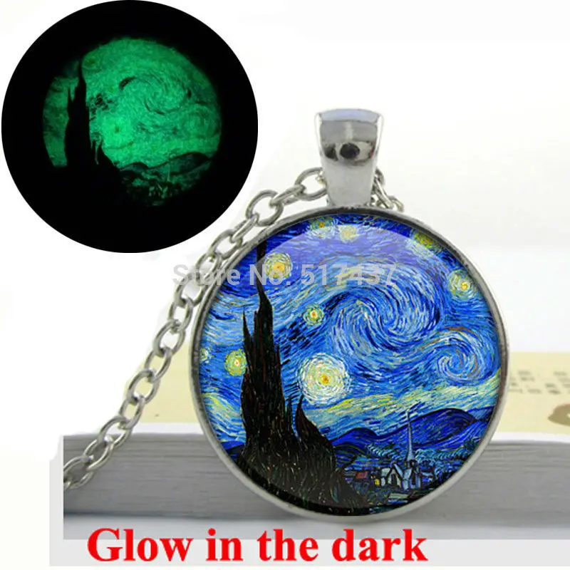 Glow in the dark Necklace The Starry Night by Vincent Van Gogh Necklace 1889-  Star,Blue,Night Time,Evening Star glowing jewelry