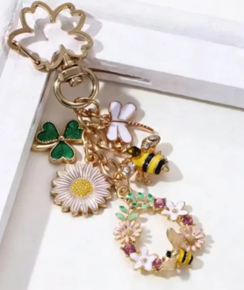 cactus keychain Sunflower Butterfly Enamel Keychain Cactus Plant Insect Key Ring For Women Men Lovely Gift Handmade Jewelry