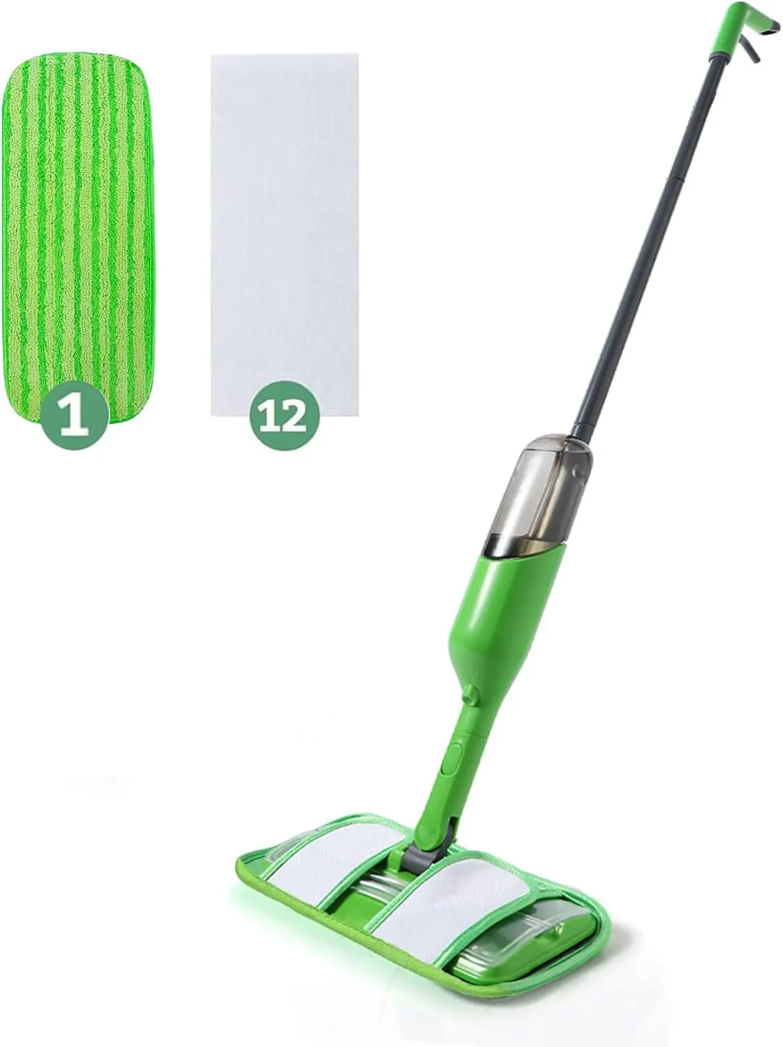 

Compact Spray Mop for Small Spaces: 12 Disposable Pads, Reusable Pad, Refillable Bottle - Swivel Head Design
