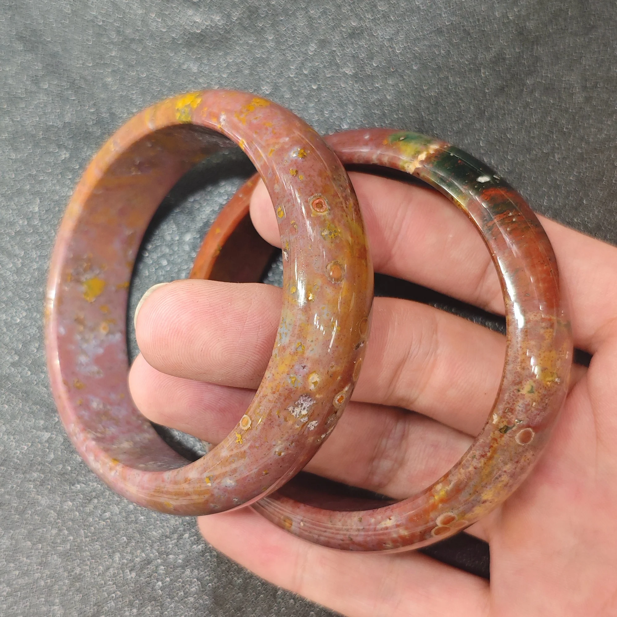 natural-ocean-jasper-bangle-solid-gemstone-orbicular-red-green-stone-bracelet-statement-wristband-jewelry-supply-1-piece