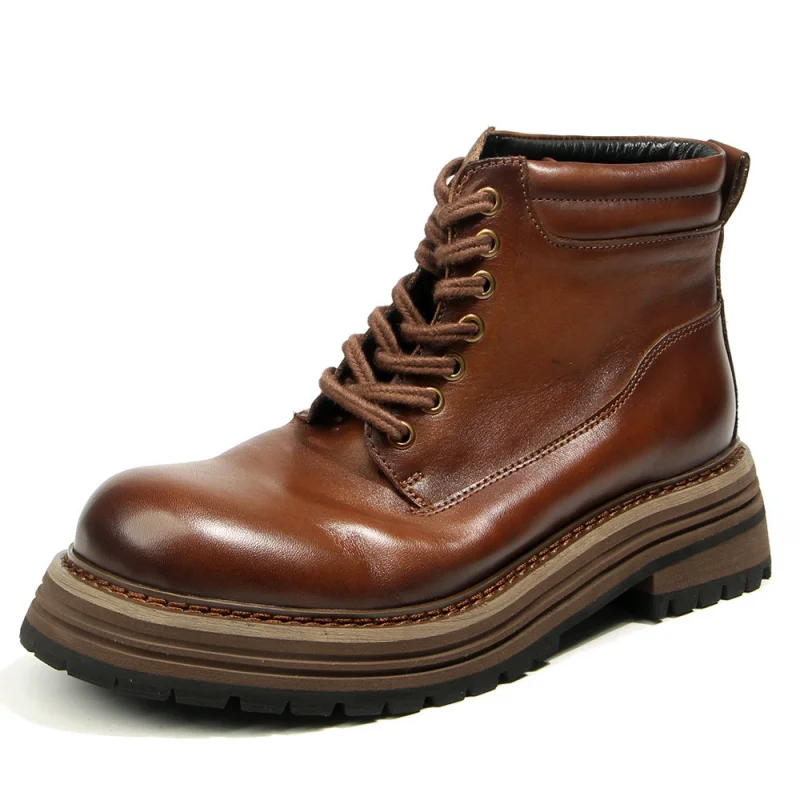 

Men'S Black Genuine Real Leather Boots Luxury Shoes Man Vintage Ankle High Outdoor Boy Black Boots Men Cowboy