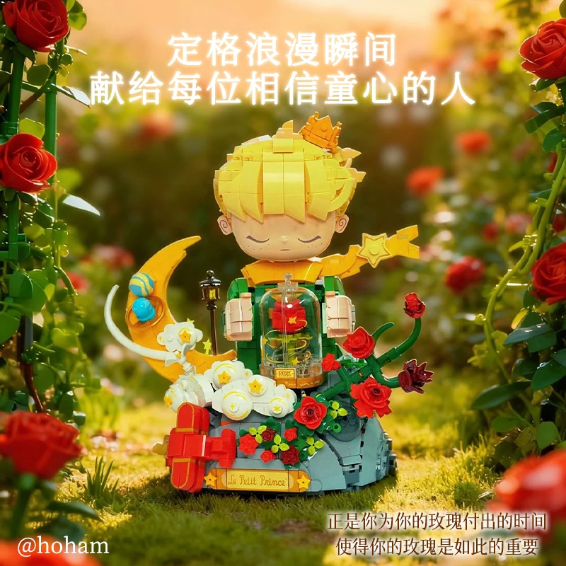 Weekit conto de fadas pequeno príncipe figura blocos de construção kit rosa preservado flor tijolo brinquedo presente natal para crianças