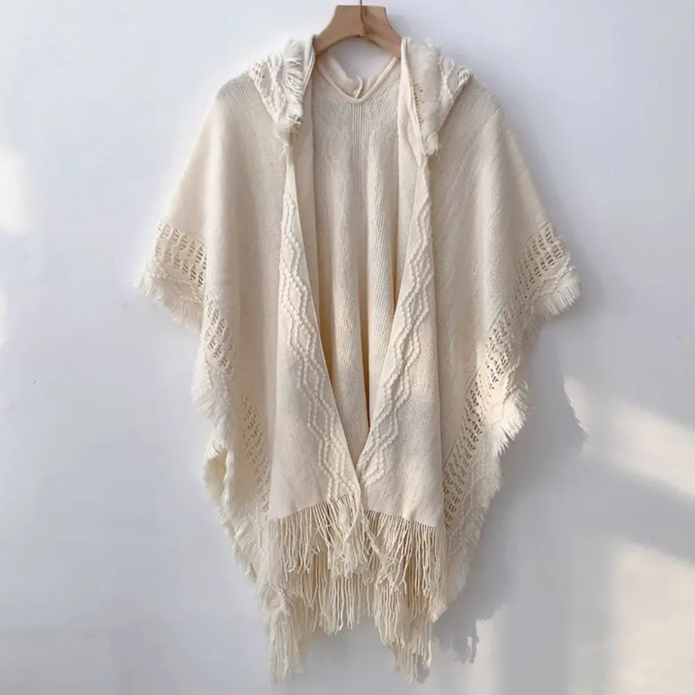 بسيطة شرابة محبوك هوديي شال الكروشيه أعلى الأوشحة الكبيرة النساء عباءة وشاح اكسسوارات التفاف مساء الرؤوس الخريف والشتاء