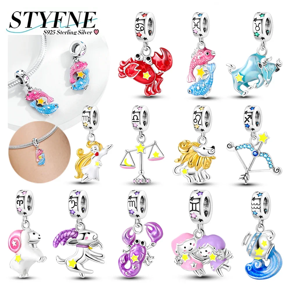 

Подвески из серебра 925, светящийся кулон «Двенадцать созвездий», Рыбы, Овен, Водолей, бусина, подходит для оригинальных браслетов, ювелирные изделия «сделай сам», подарок