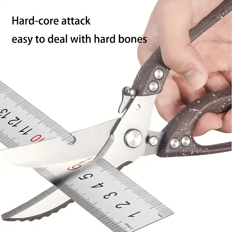 WXCOO Stainless Steel Kitchen Scissors with Non-Slip Grip MultiPurpose BBQ Scissor Seafood Scissors Cutting Meat Scale Fish Trim