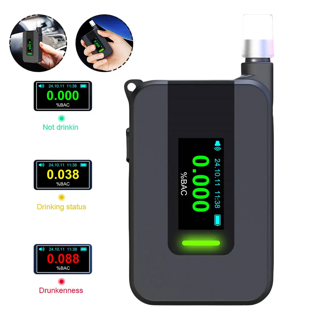 

Electrochemical Alcohol Tester USB Rechargeable Blowing Drunk Driving Alcohol Tester Portable Alcohol Meter for Professional Use