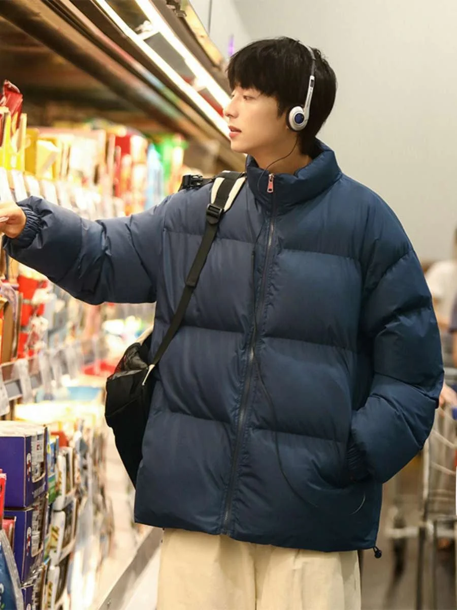 

Loose Fit Cotton Jaet Men's Winter New Sle Simple Korean System Thiened Bread Sle Coat Women's Pure Color Casual Coat