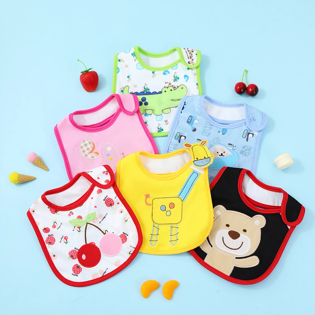 5pcs/set Baby Girl Boy Feeding Bibs Waterproof Apron Cartoon Towel Kids Toddler Dinner Burp Cloths image 2
