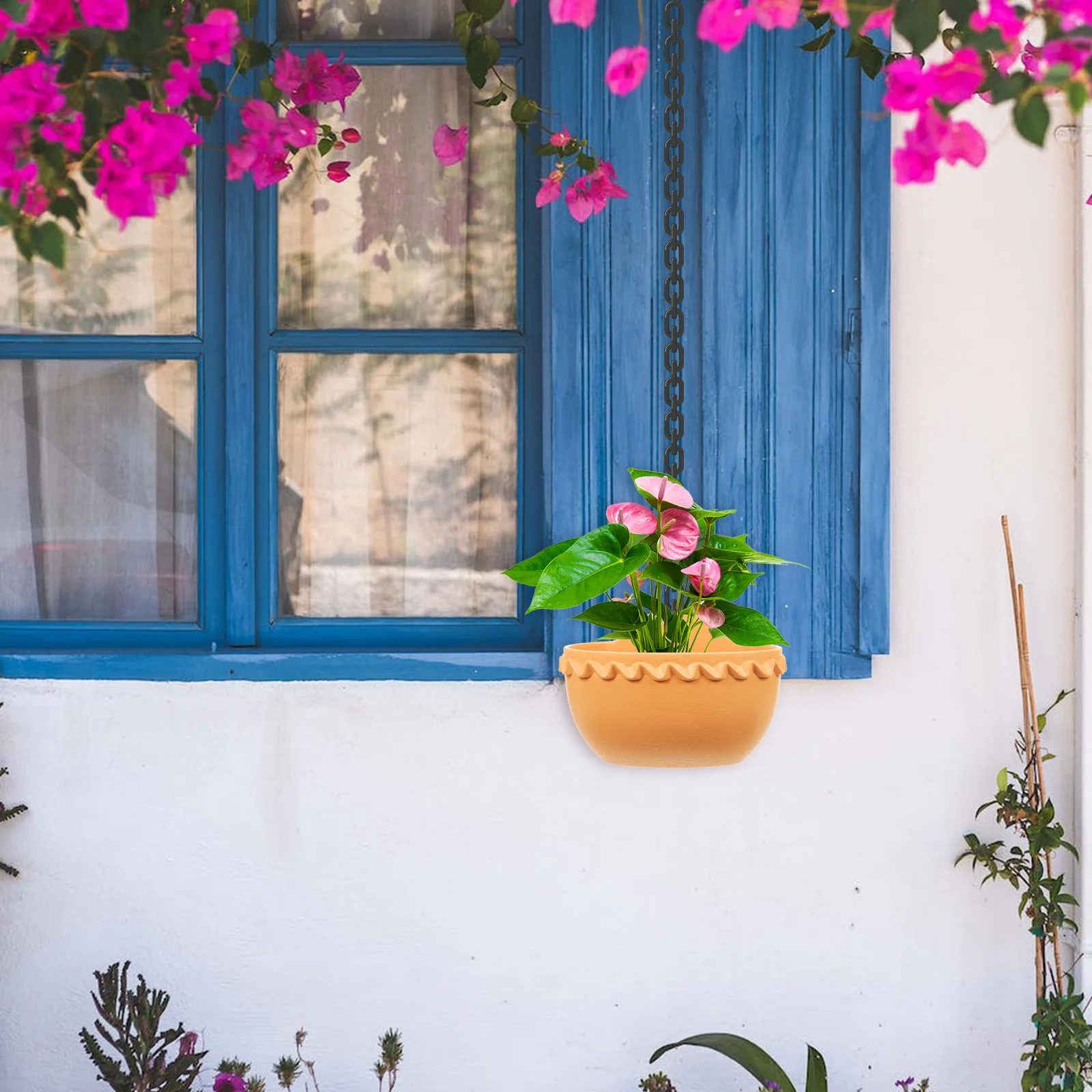 2 قطعة أواني الزهور المعلقة على الحائط البلاستيك مزارعي شبه دائرية بني فاتح حامل سلة معلقة لتخزين حديقة في الشرفة