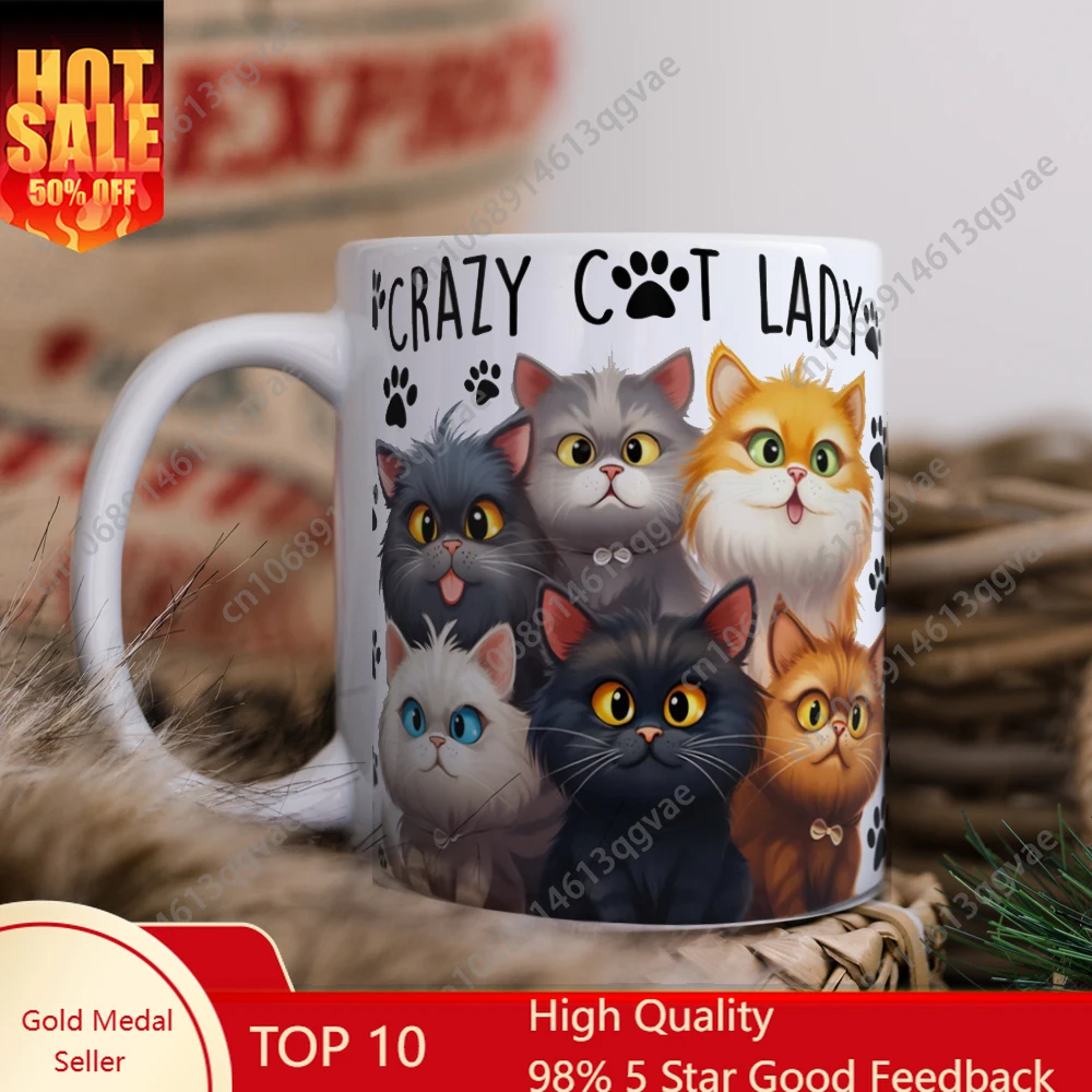 

Cat Mug for Lovers Birthday Gift Office Tea Cup Crazy Cat lady mug 11oz ceramic coffee mug