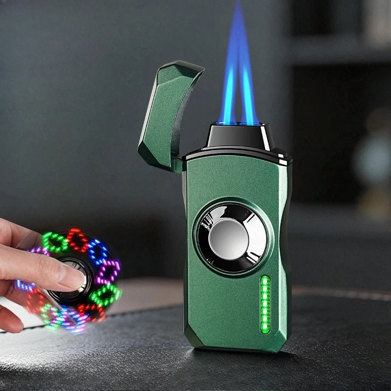 Windproof Dual Flame Colorful Gyroscope Voice Controlled Gas Lighter Multiple Ignition Methods USB Charging Electric Lighters