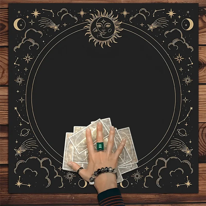50/75cm Geometrisches Sternenhimmel Sonne Mond Altartuch Tarot Tischdecke Sternbild Wahrsagertuch Hexerei Astrologie Dekor
