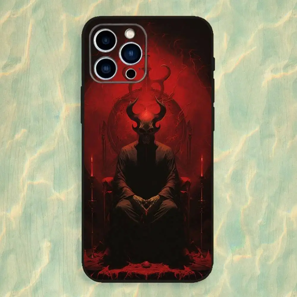 حافظة هاتف آرت هيل شيطاني لهاتف آيفون 16,15,14,13,12,11 Plus,Pro Max,XS,X,XR,SE,Mini,8,7,غطاء أسود من السيليكون الناعم