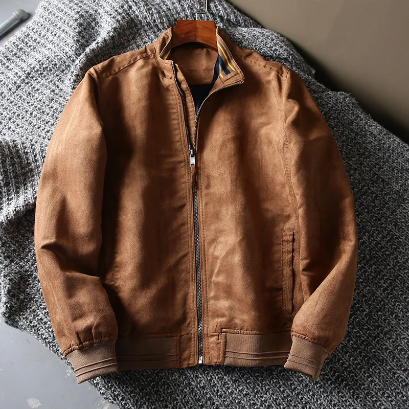 2025 men's stand up collar business casual suede jacket jacket