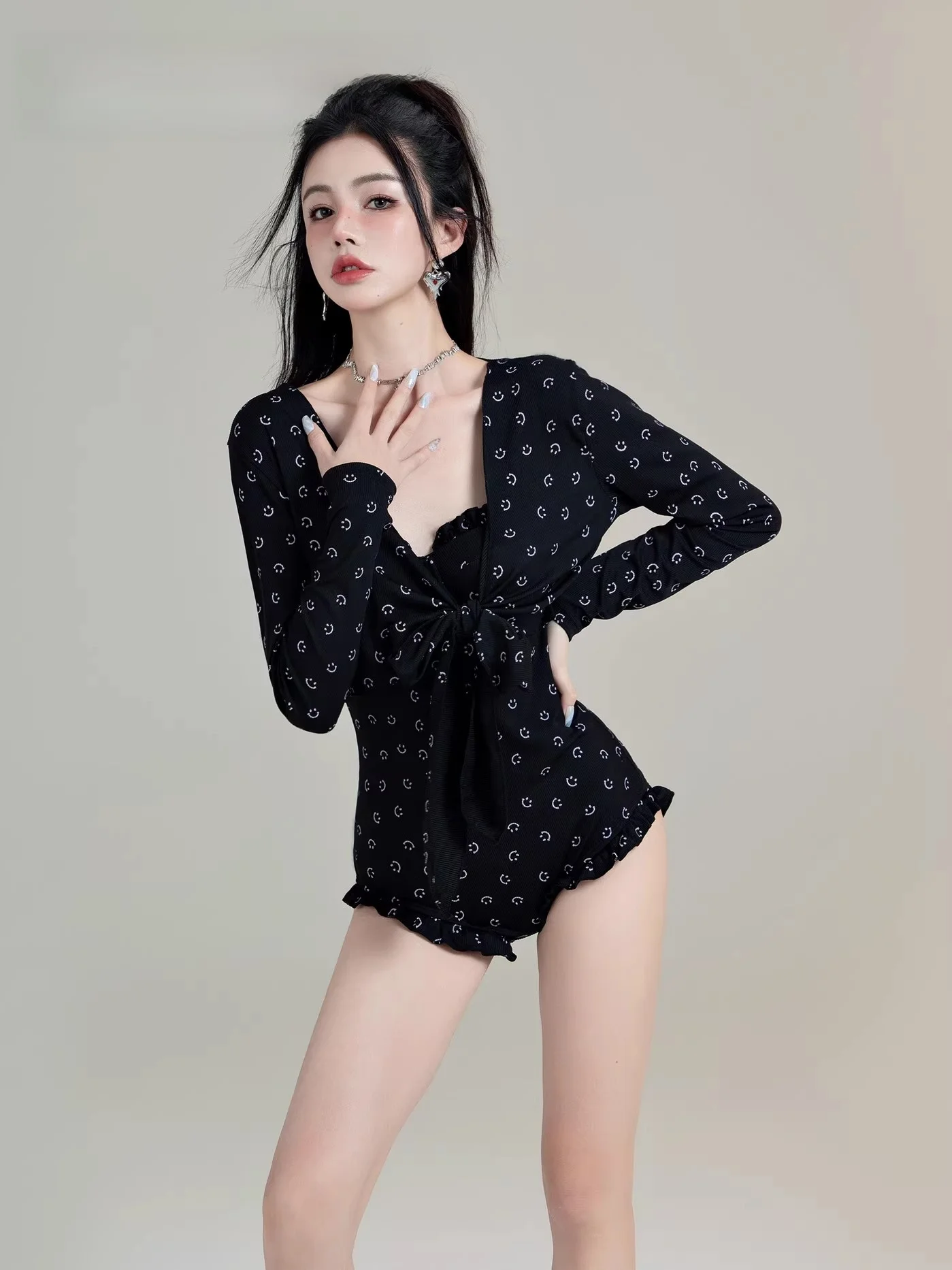 

Tagkita Women's One-Piece Swimsuit Long Sve Thermal Spring Sensation High-End Feel Cover-Up Sensual Leisure Swimwear