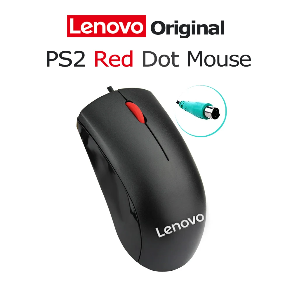 لينوفو PS2 ماوس بصري ريد دوت أسود غير لامع سلكي للكمبيوتر Win Mac OS لكلا اليدين واجهة بيئة العمل مكتب العمل