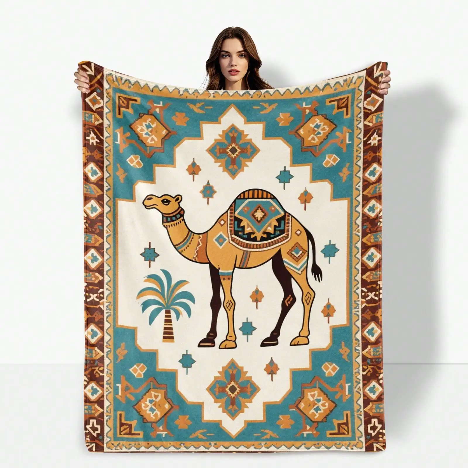 Blue and brown camel wall blanket, suitable for home home decoration and warmth create comfortable blanket for your life