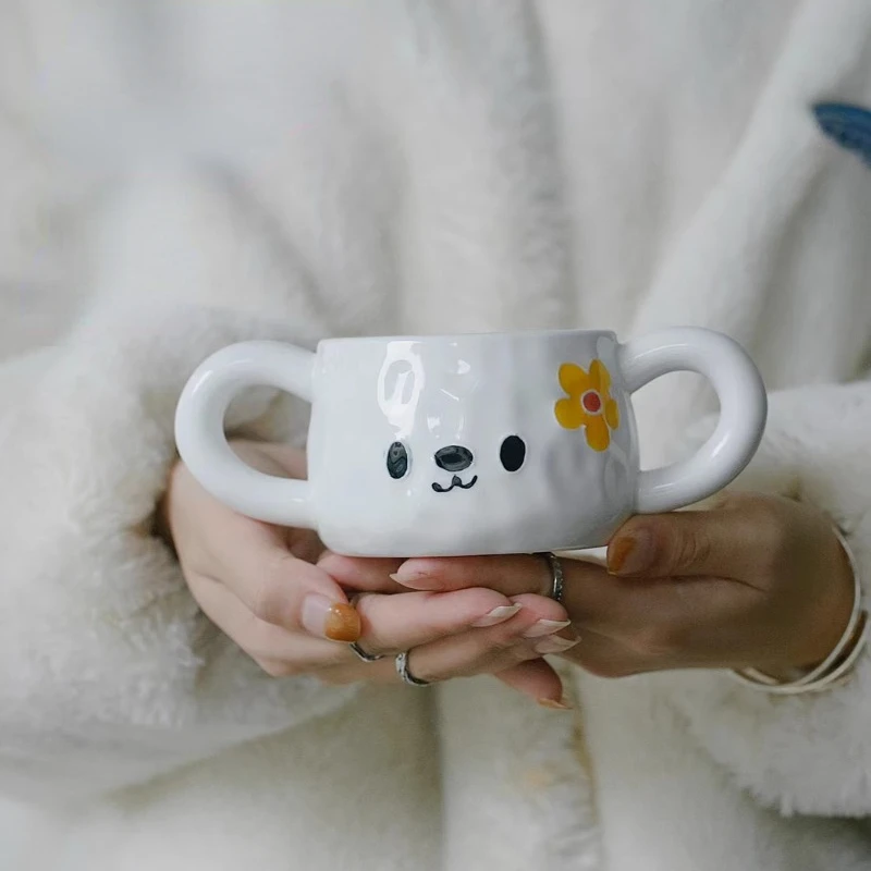 

Cute Hand-painted Ceramic Binaural Mug Can Enter The Microwave Oven Drinkware Water Cup Home Office Afternoon Tea Milk Coffeecup