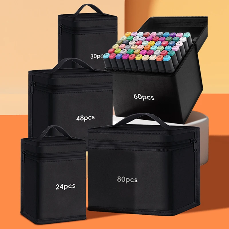 Markers Pen Black Storage Bag Massive Large Capacity Zipper Canvas Pencil Bag Watercolor Pen Stationery Bag Portable