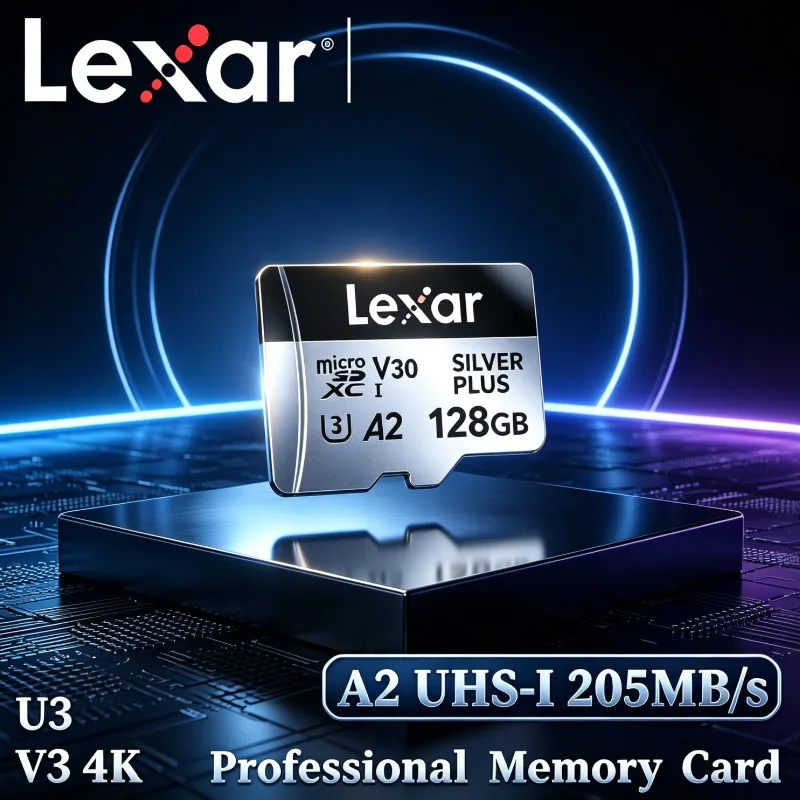 Lexar 64GB 128GB 256GB U3 A2 V3 4K microSDXC UHS-I Professional Silver PLUS Memory Card TF Card Storage Card for Tablet drone