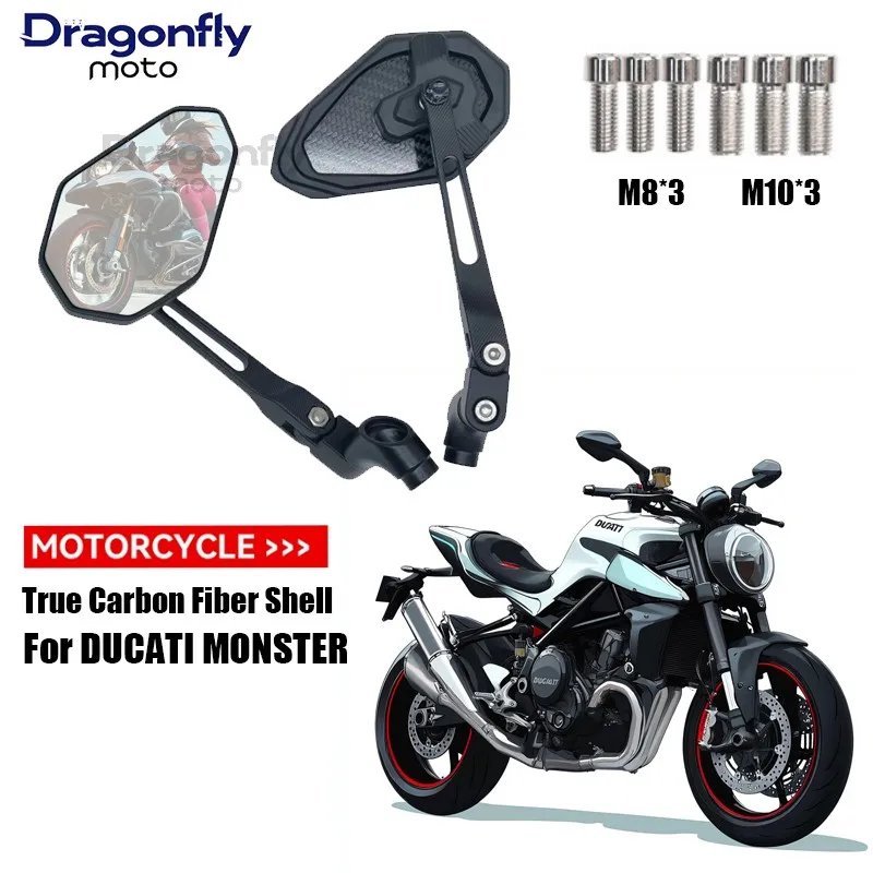 

For DUCATI Monster 696 796 821 1200 S2R 800 Monster796 Motorcycle True Carbon Fiber Rearview Mirror Reversing mirror