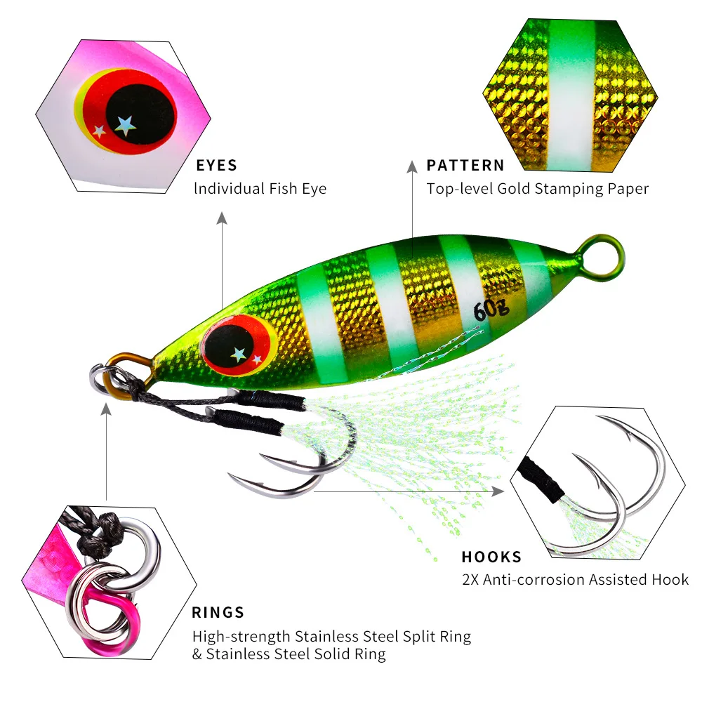 Big Jig Fishing Lure Weights 10g-60g Fishing Jigs Saltwater Lures Metal Bass Jig Isca Artificial Fake Fish Glitter Holographic