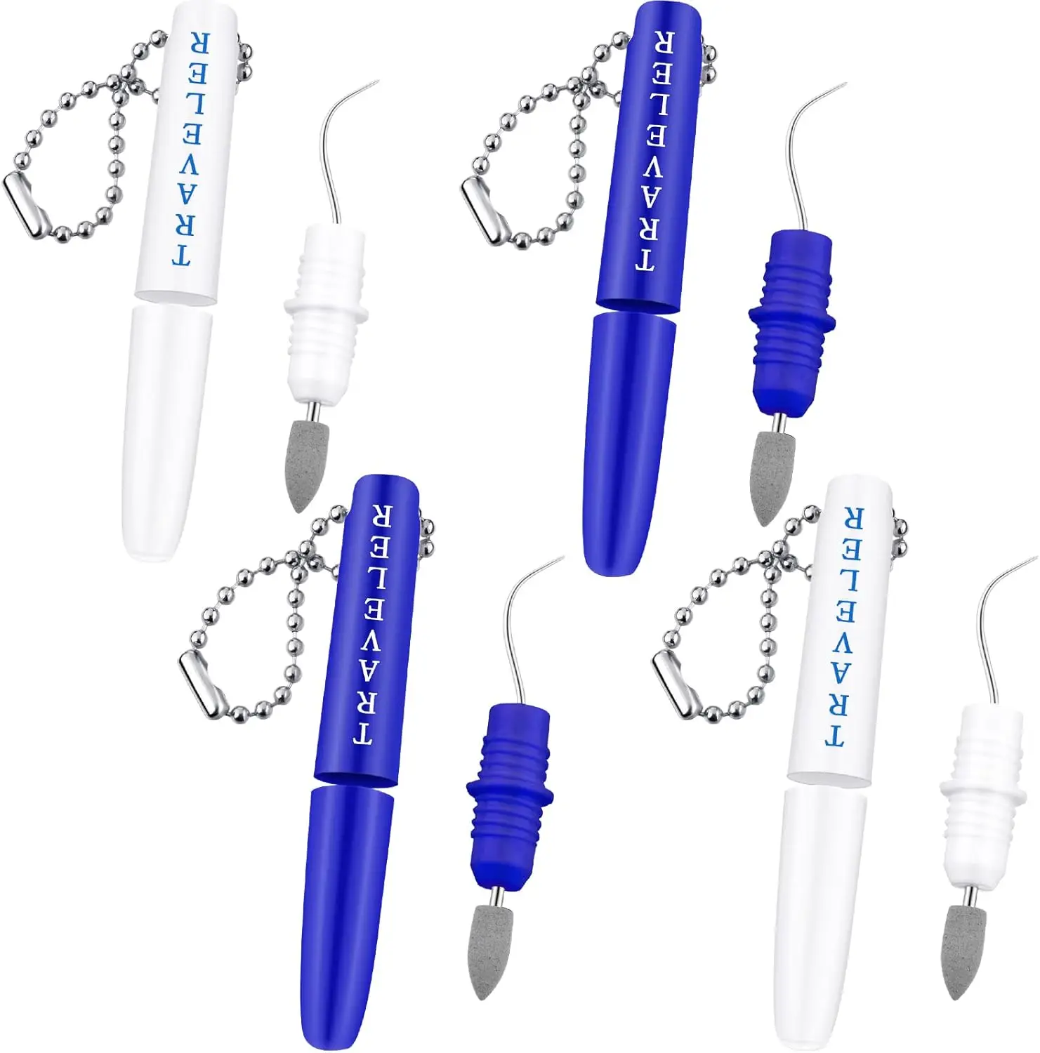 

4-Piece Stainless Steel Dental Tool Set with Keychain for Plaque Removal and Teeth Cleaning