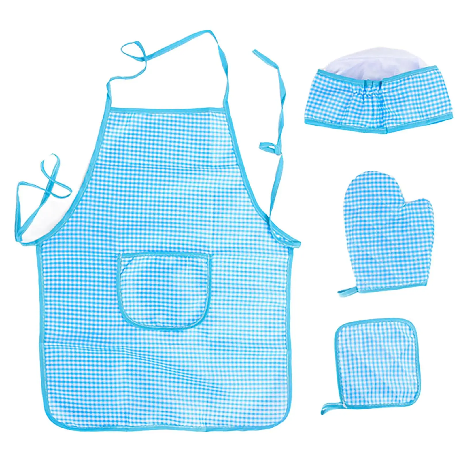 Kids Apron and Chef Hat Set for Girls Toddlers Kitchen Pretend Play Cooking Costume with Oven Mitt Hot Pad