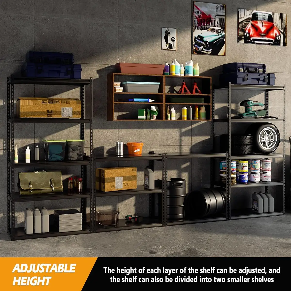 Garage Storage Shelves, Adjustable 5-Tier Metal Heavy Duty Shelving, Utility Storage Rack for Garage Organization Warehouse