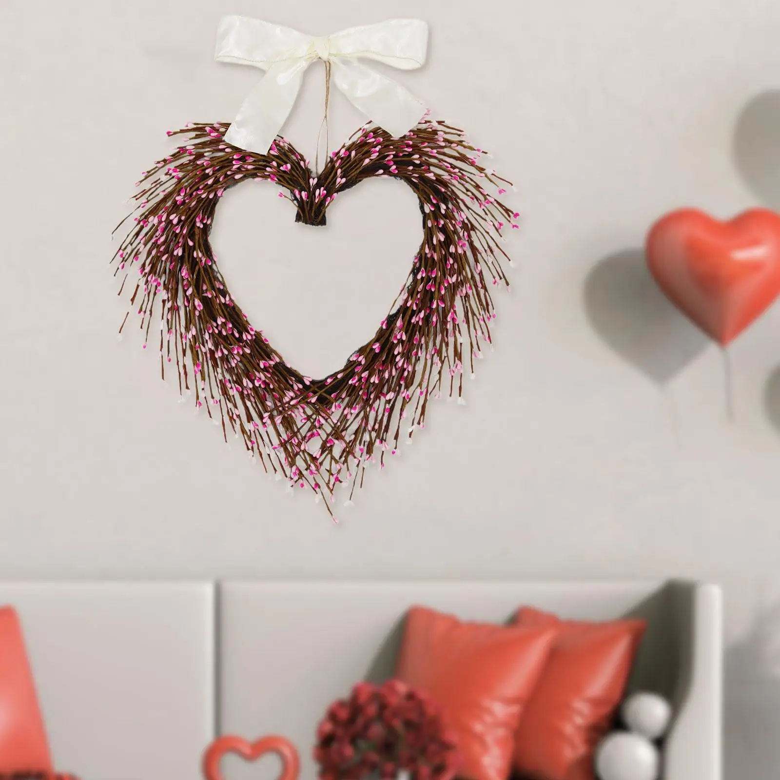 

Большой венок ко Дню святого Валентина в форме сердца, гирлянда из искусственных цветов, украшение для двери, для дома и вечеринок