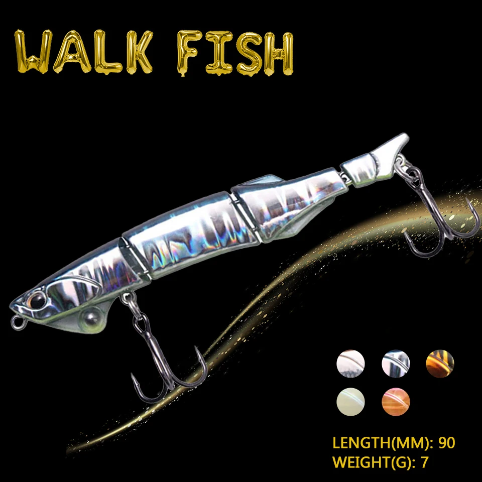 WALK FISH 1Pcs Joint Bait 90MM/7G Artificial Swimbait 3D Fisheyes Multi-Knotted Lure Built-In Tungsten Bead Multi-section Tackle