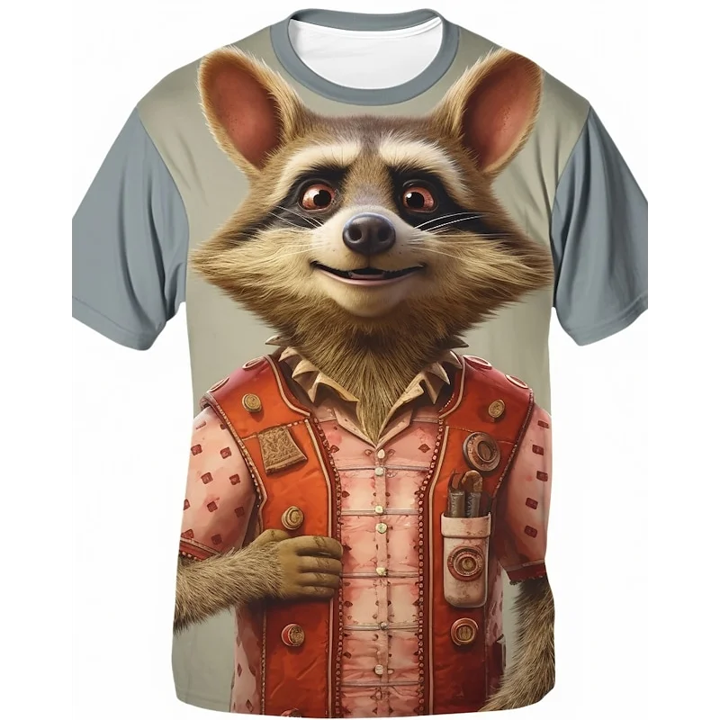 Funny T-Shirt For Men 3d Raccoon Print Tees Animal Pattern Short Sleeve Top Summer Streetwear Oversized Trendy Brand Men Clothes