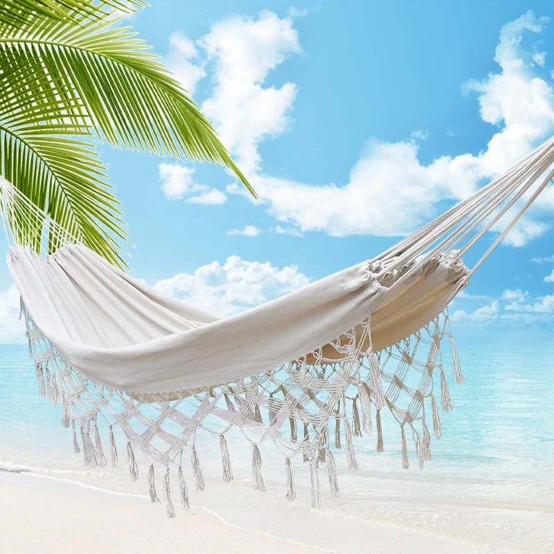 

Macrame Fringe Hammock Boho Balcony Hammock Handmade Tassels 2 Person Double Hammock Salon De Jardin Rede Camping Zelt