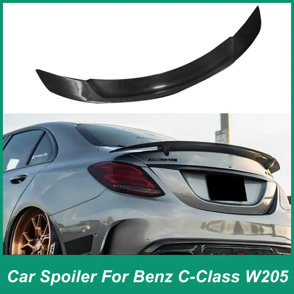 For Mercedes Benz C-Class W205 C63s AMG C43 Sport 2014-2021 Rear Luggage Lid Spoiler Fender Outer Trim Carbon Fiber ABS Material