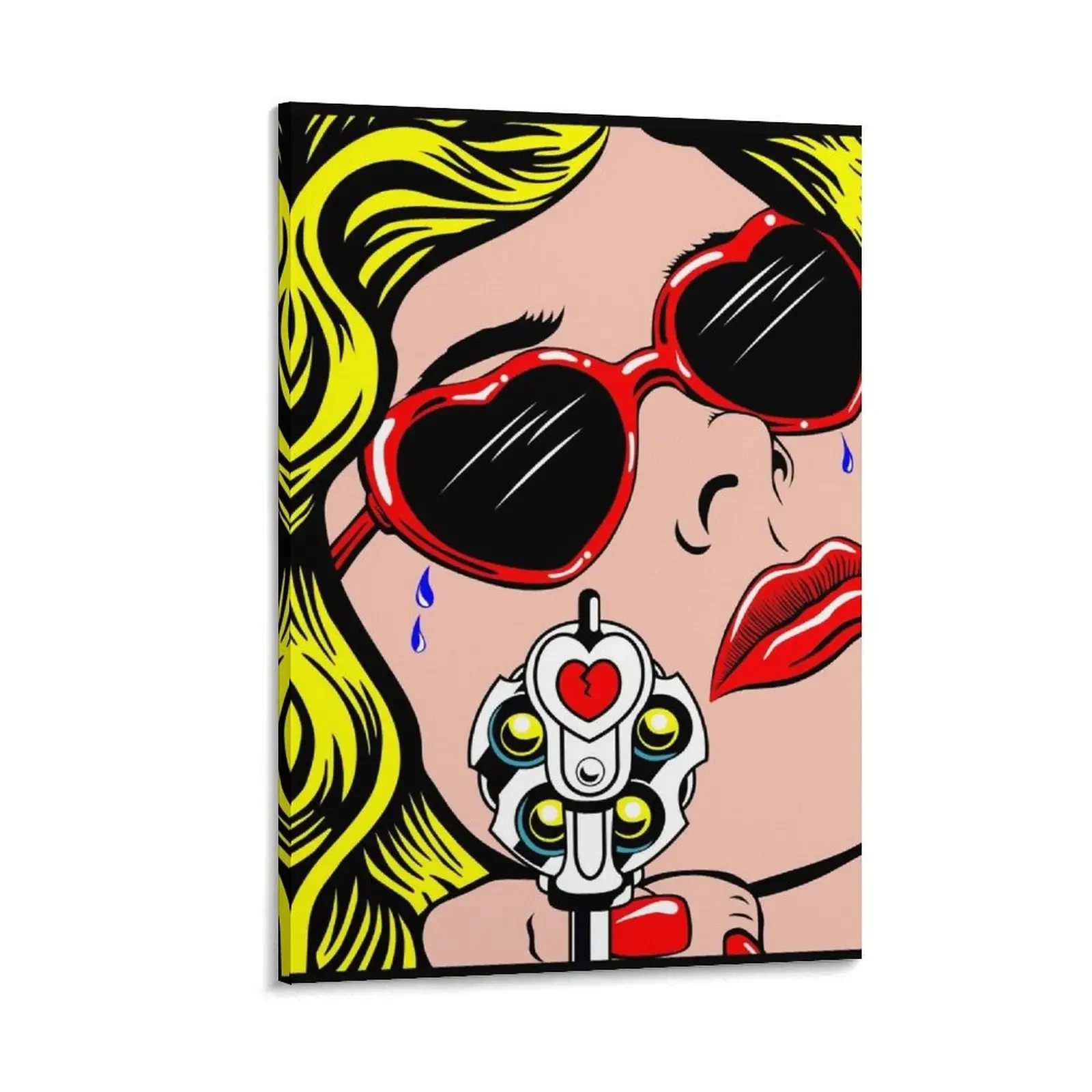 

pop art woman with a broken heart / Pop Art Woman Vintage / Comic Girl / woman holding a pistol Canvas Painting canvas wall art
