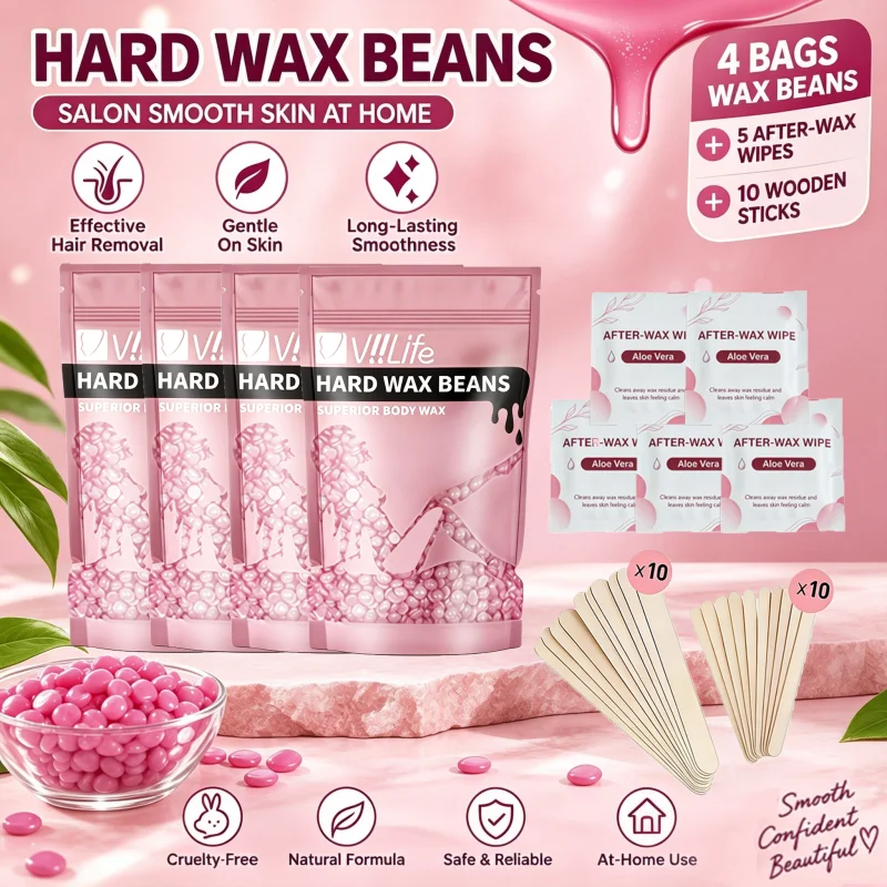 Viilife Home Waxing Kit, Natural Rose & Chamomile Gentle Wax Beans for Coarse Hair, for Face, Arms, Underarms & Bikini Area