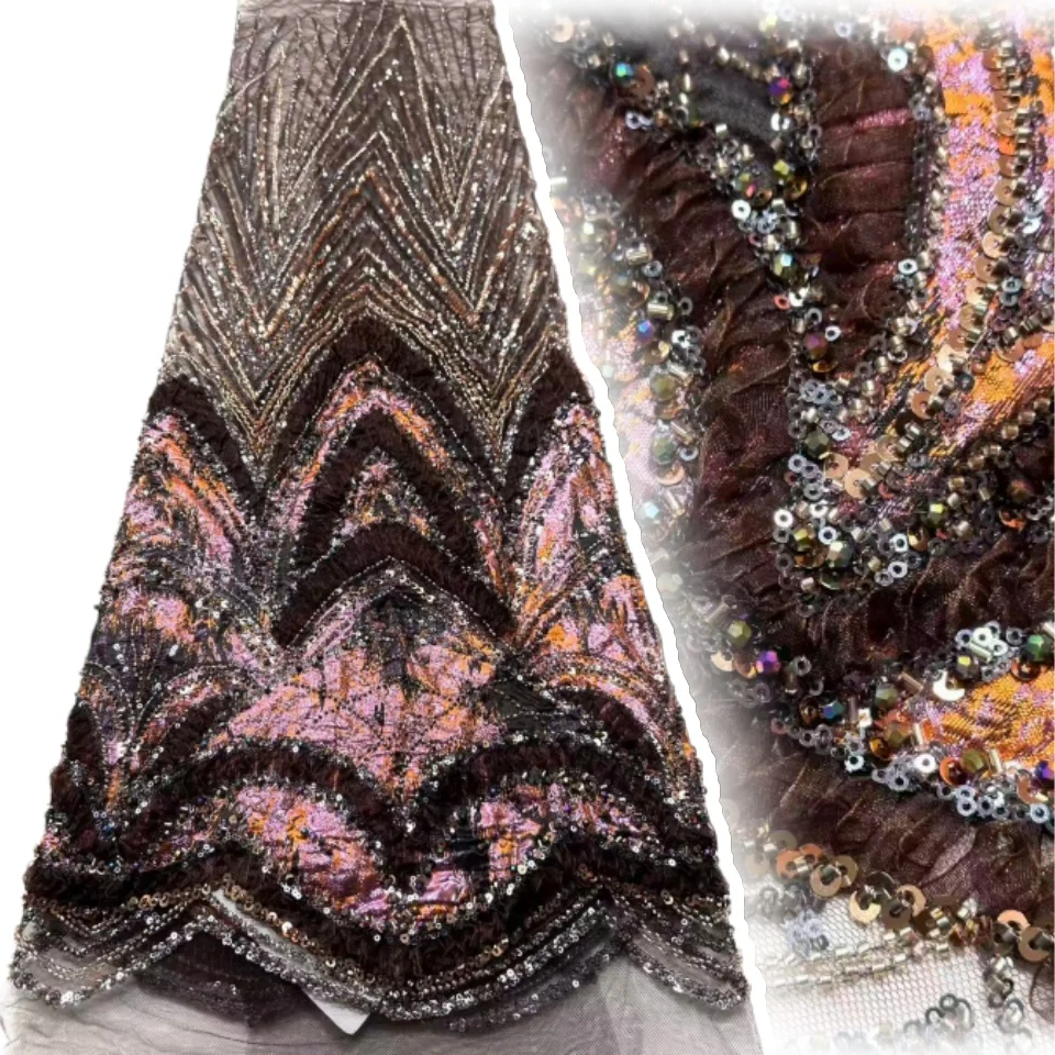 

Nigerian Beaded Embroidery Lace High Quality French Net Sequins Tulle African Lace Fabric for Luxury Wedding Party Women SZ1941