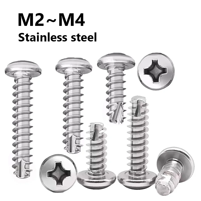 M2 M2.3 M2.6 M3 M3.5 M4 Phillips Cross Round Head Cutting Tail Self Tapping Screw 304 Stainless Steel Cut Tail Wood Screws