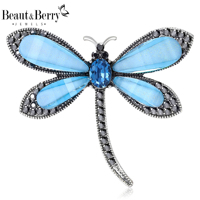Beaut&Berry Elegant Rhinestone Dragonfly Brooches for Women Unisex Insect Pins Friends Party Gifts Banquet Jewellery Accessories